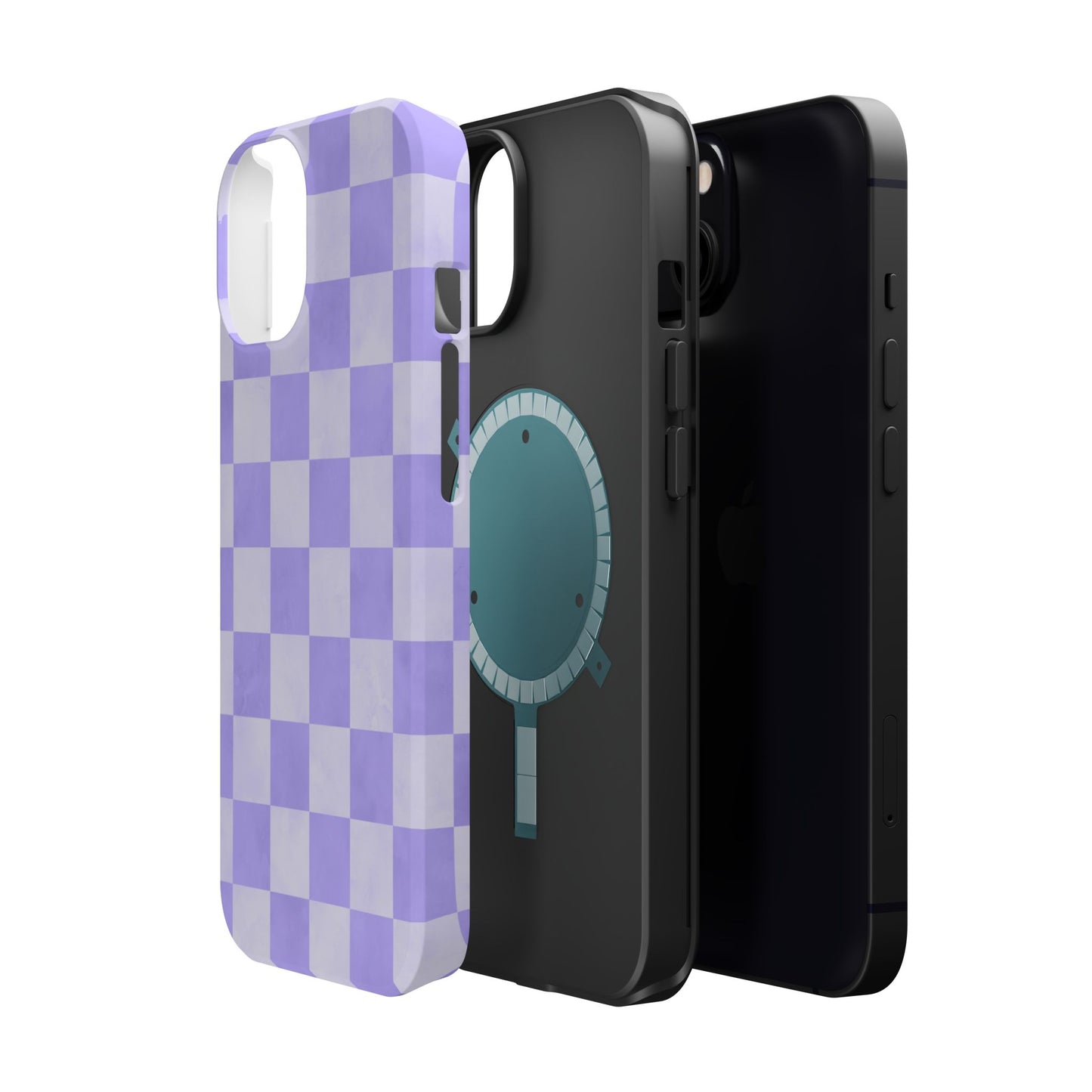 Lavender Checkerboard MagSafe iPhone Case – Shockproof, Smooth Matte Finish, Dual-Layer Design