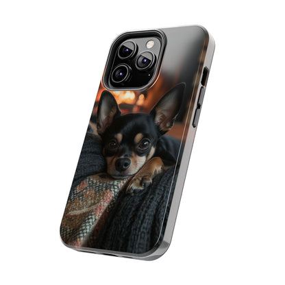 Cozy Chihuahua Fireplace iPhone Case – Warm and Stylish Design