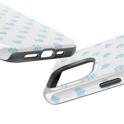 Light Blue Paw Prints & Hearts – MagSafe iPhone Case for Pet Lovers