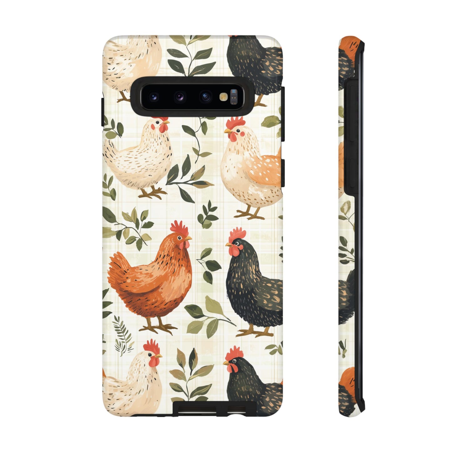 Samsung Galaxy Case: Vintage Chicken Farmhouse Case – Rustic Leaves Design