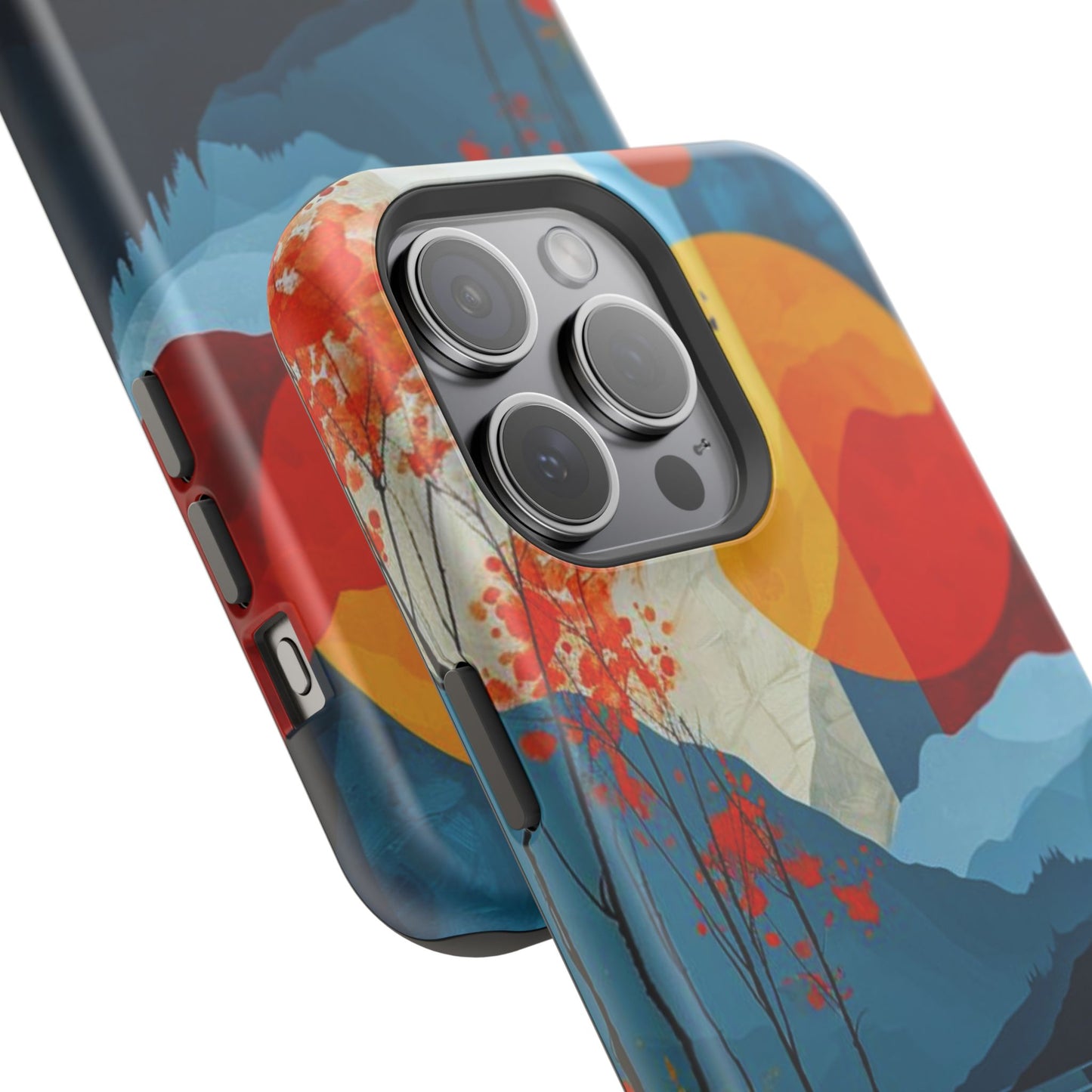 Abstract Autumn Landscape MagSafe iPhone Case – Bold Colorful Sunset Design, Dual-Layer Protection