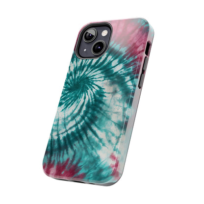 Pink and Teal Tie-Dye iPhone Case – Retro Spiral Design