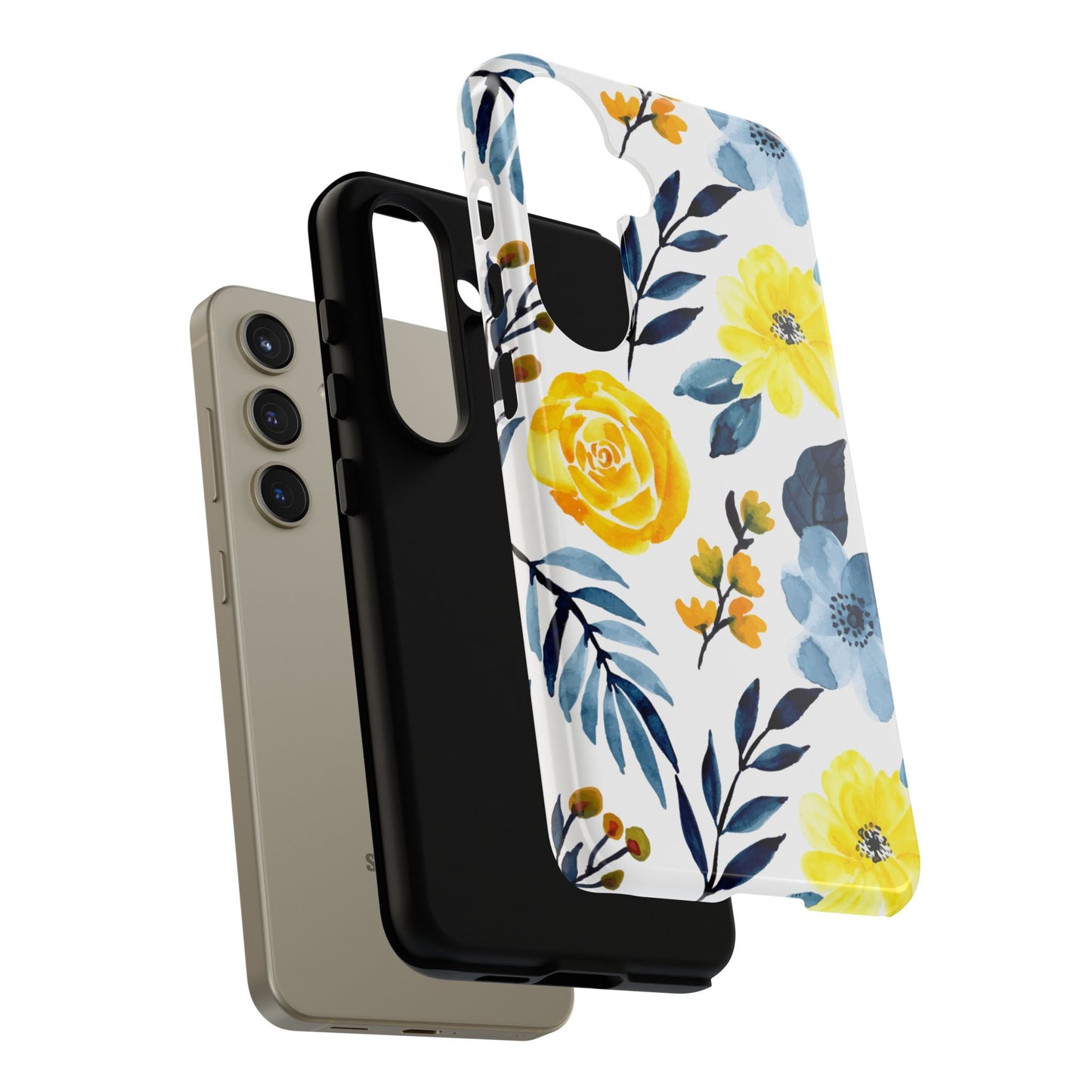 Golden Yellow & Sky Blue Floral – Watercolor Botanical Samsung Galaxy Case