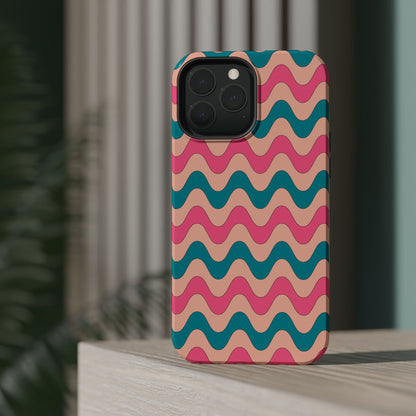 Retro Waves Pattern MagSafe iPhone Case – Shockproof Design with Dual-Layer Protection