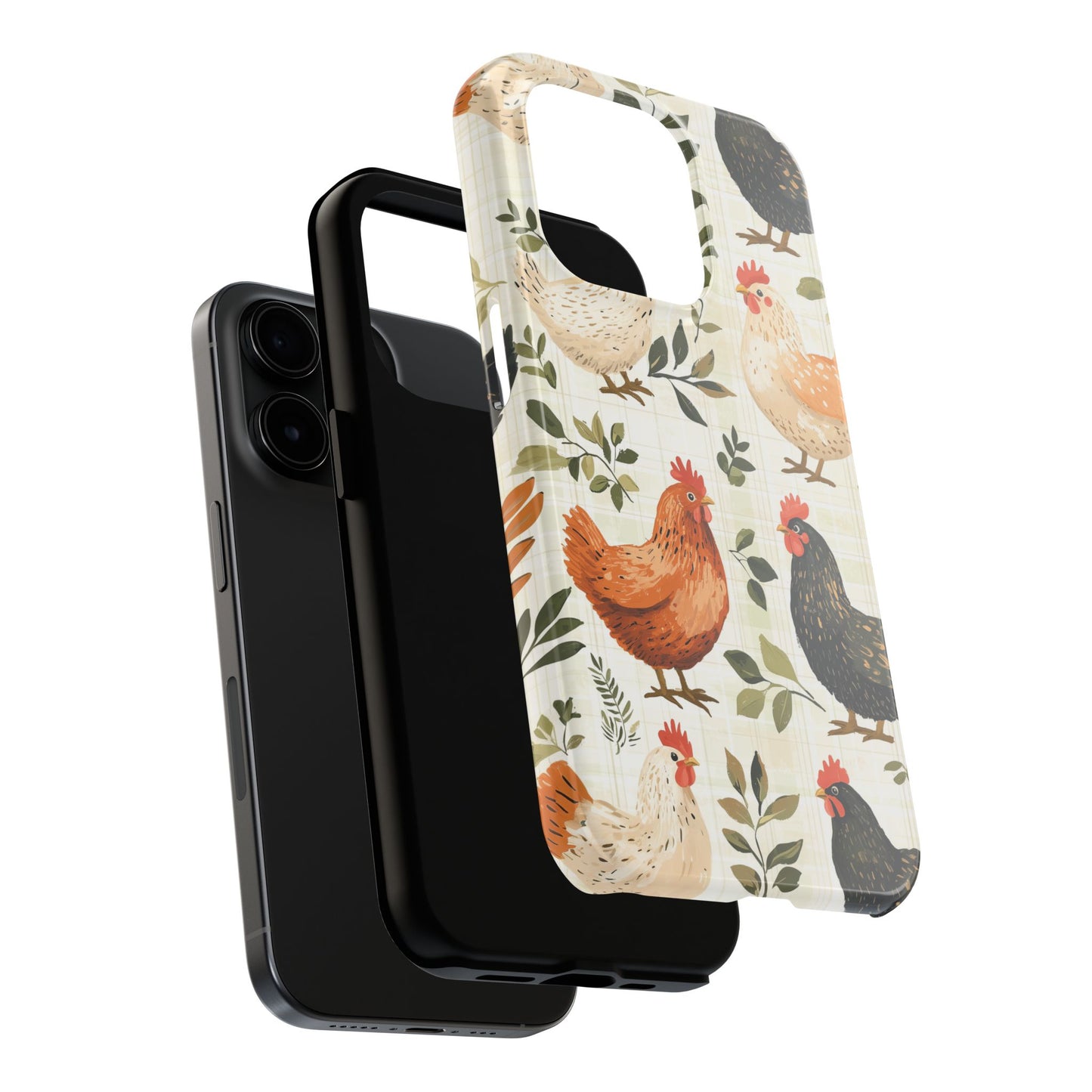 iPhone Case: Vintage Chicken Farmhouse Case – Rustic Leaves Design