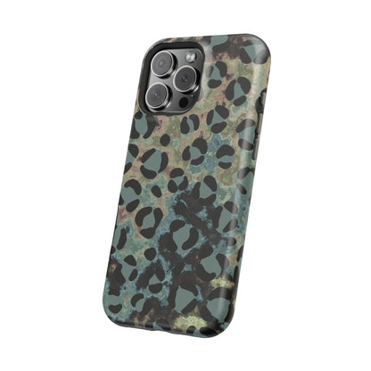 Moody Watercolor Leopard Print Tough MagSafe iPhone Case – Earthy Abstract Pattern with Dual-Layer Protection