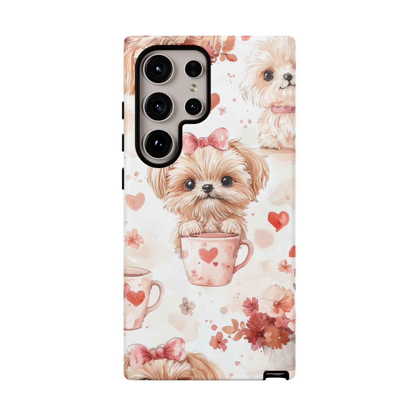 Puppies & Heart Mugs Samsung Galaxy Case – Sweet Dog & Floral Design, Shockproof & Slim