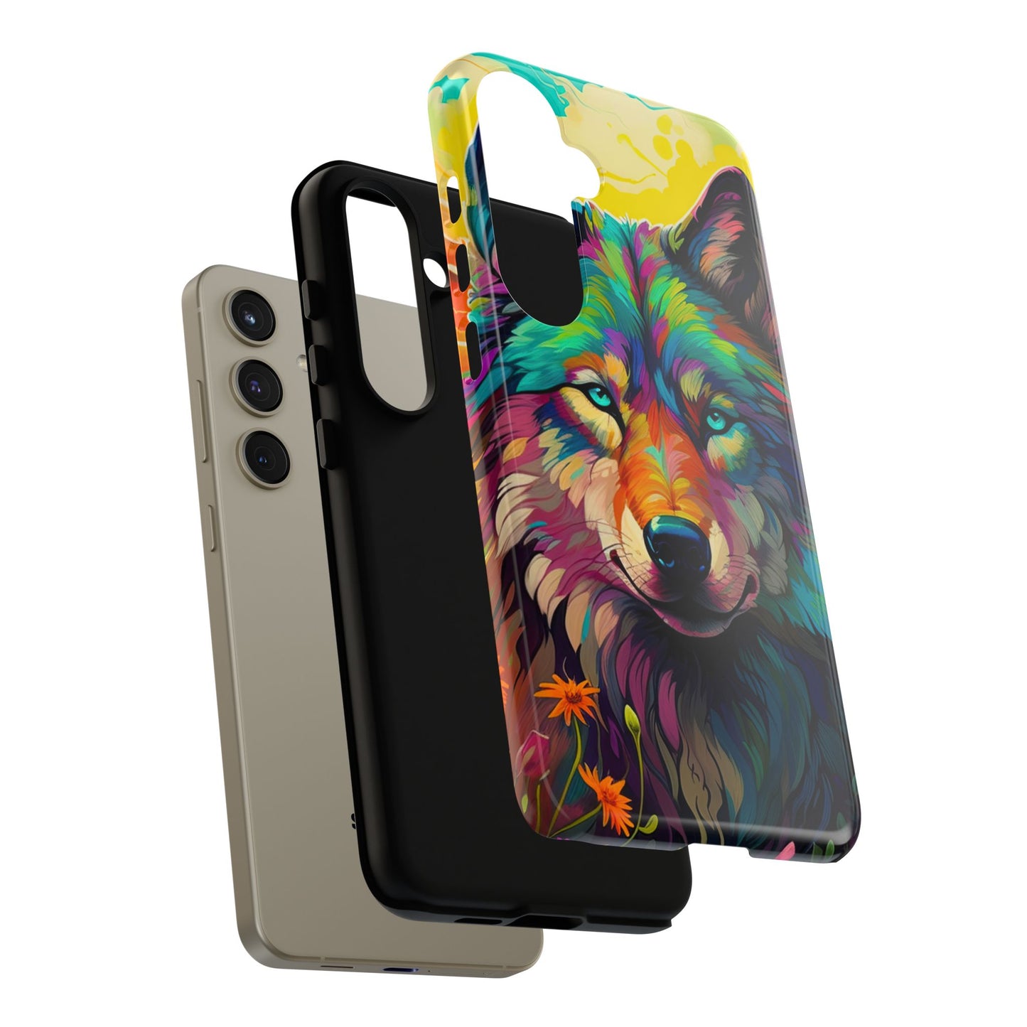 Rainbow Wolf in Bloom – Samsung Galaxy Case with Vivid Nature Design