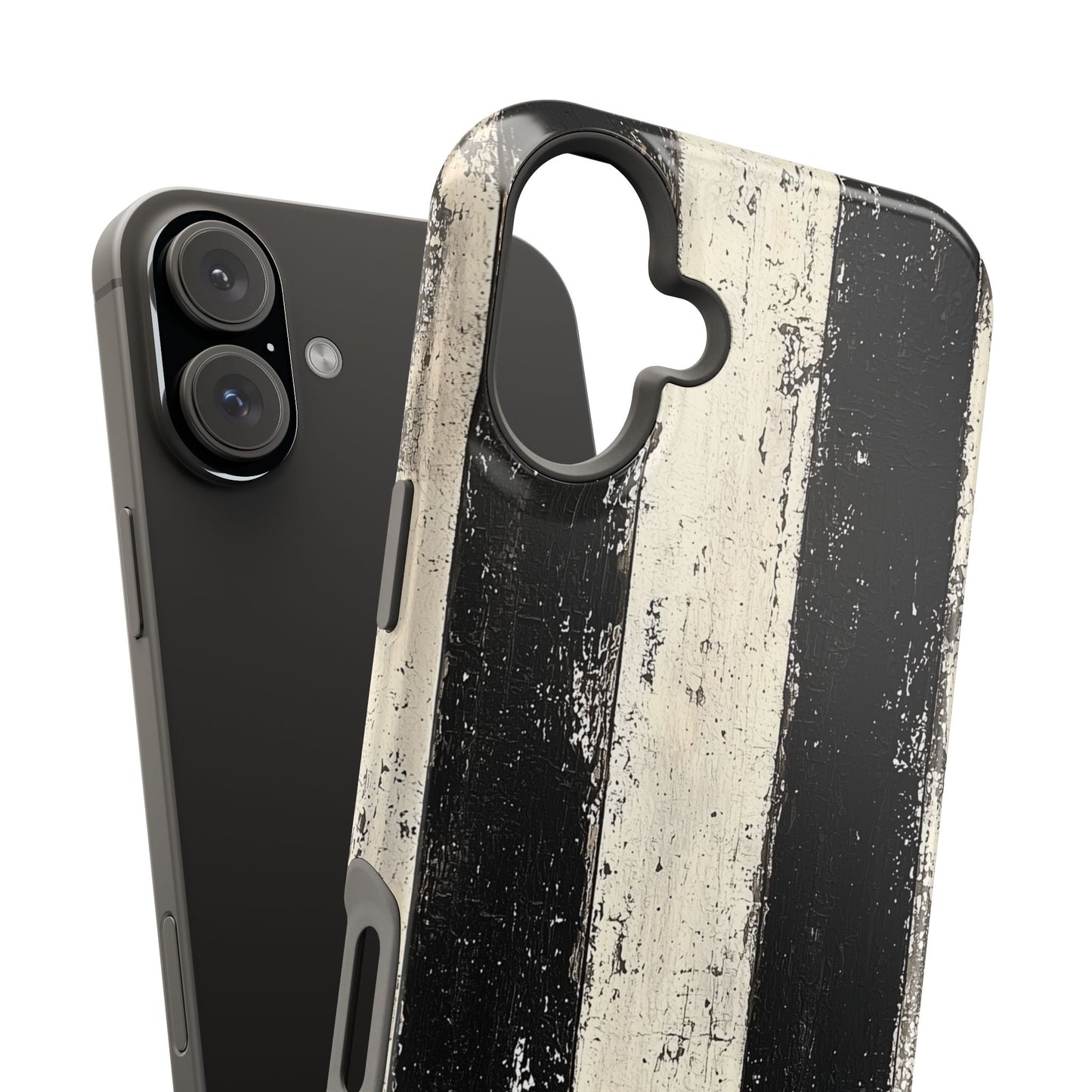 Vintage Vertical Stripe MagSafe iPhone Case - Black & White Grunge Design