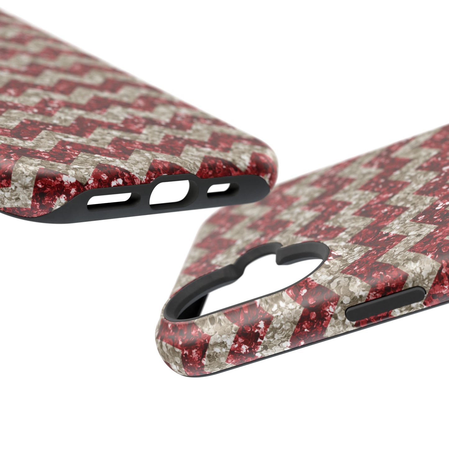 Sparkling Red & White Chevron – Glitter Illusion MagSafe iPhone Case