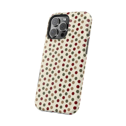 Festive Red & Green Polka Dots on Cream – MagSafe iPhone Case