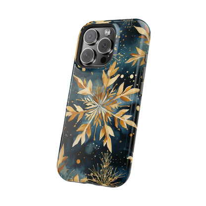 Gold Floral Snowflakes on Midnight Blue - MagSafe iPhone Series Case