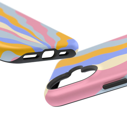 Pastel Radiance MagSafe iPhone Case – 70s-Inspired Dual-Layer Design with Wavy Sunburst Pattern