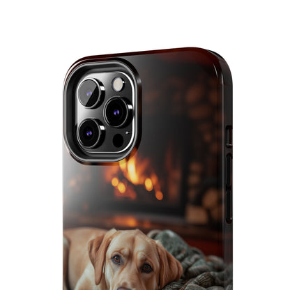 Cozy Labrador by Fireplace iPhone Case – Rustic Cabin Protective Cover