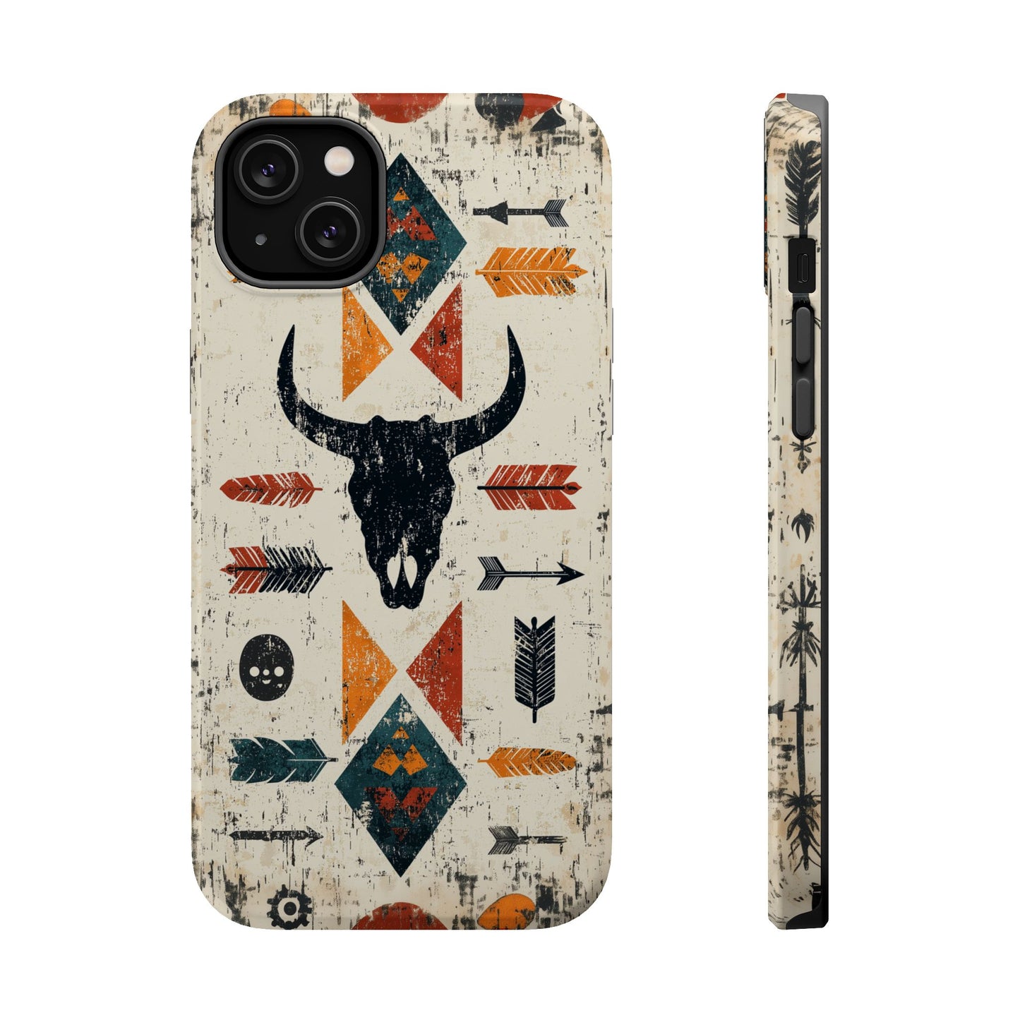 Tribal Bull Skull & Arrows Tough MagSafe iPhone Case – Rustic Western Design, Dual-Layer Protection