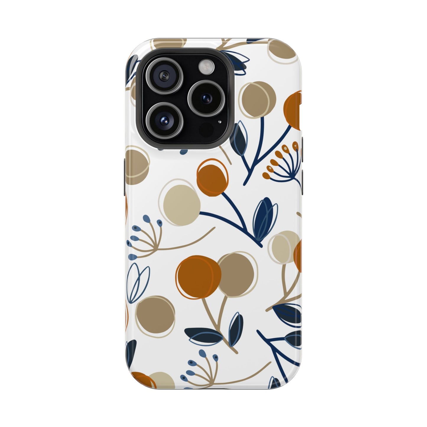 Modern Botanical Berries Tough MagSafe iPhone Case – Earthy Tones & Navy Accents, Shock-Resistant