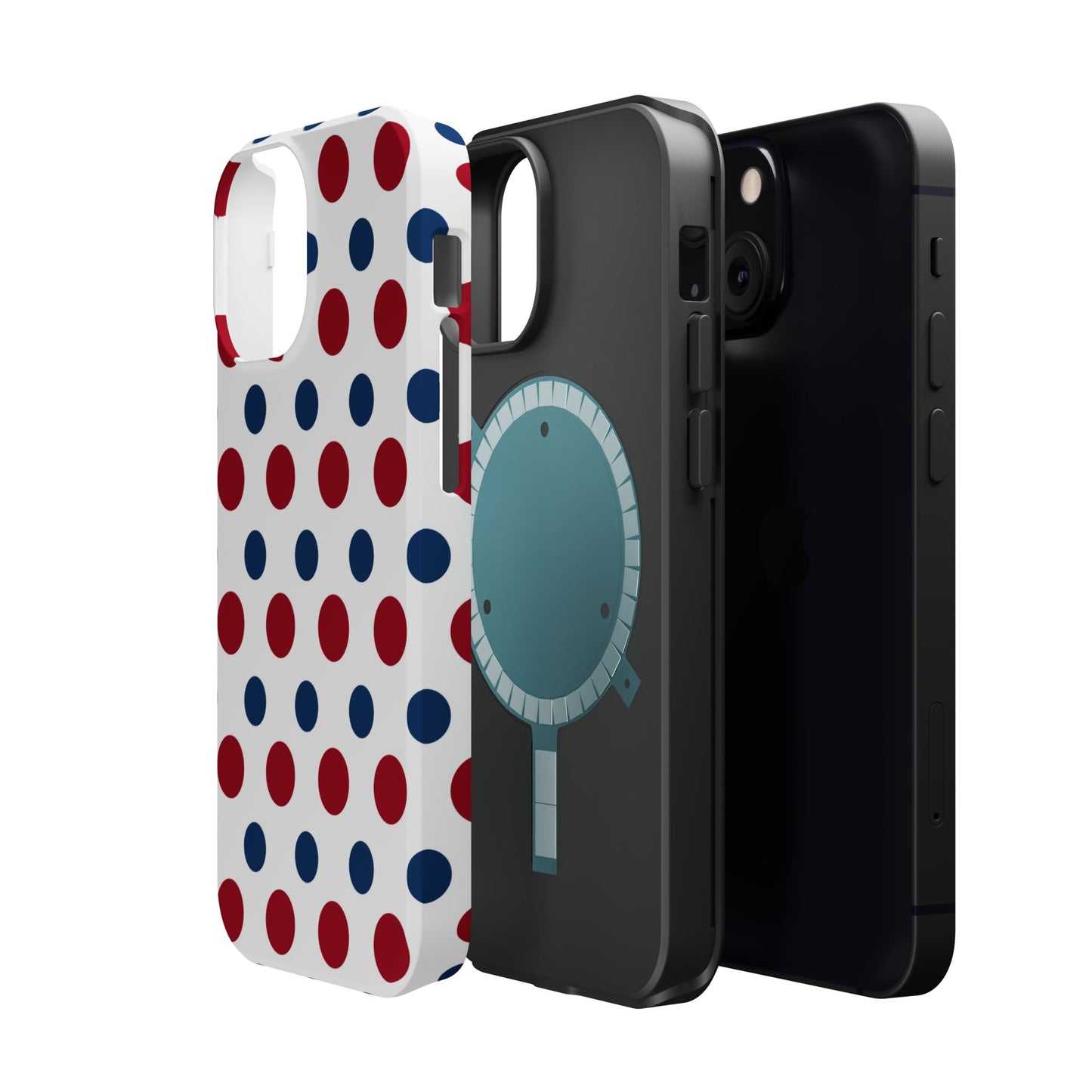 Patriotic Navy, White, and Red Polka Dot MagSafe iPhone Case