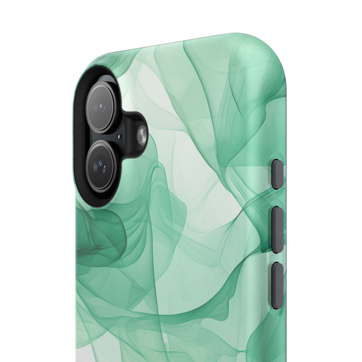 Translucent Flowing Green Fabric MagSafe iPhone Case – Elegant Fluid Design