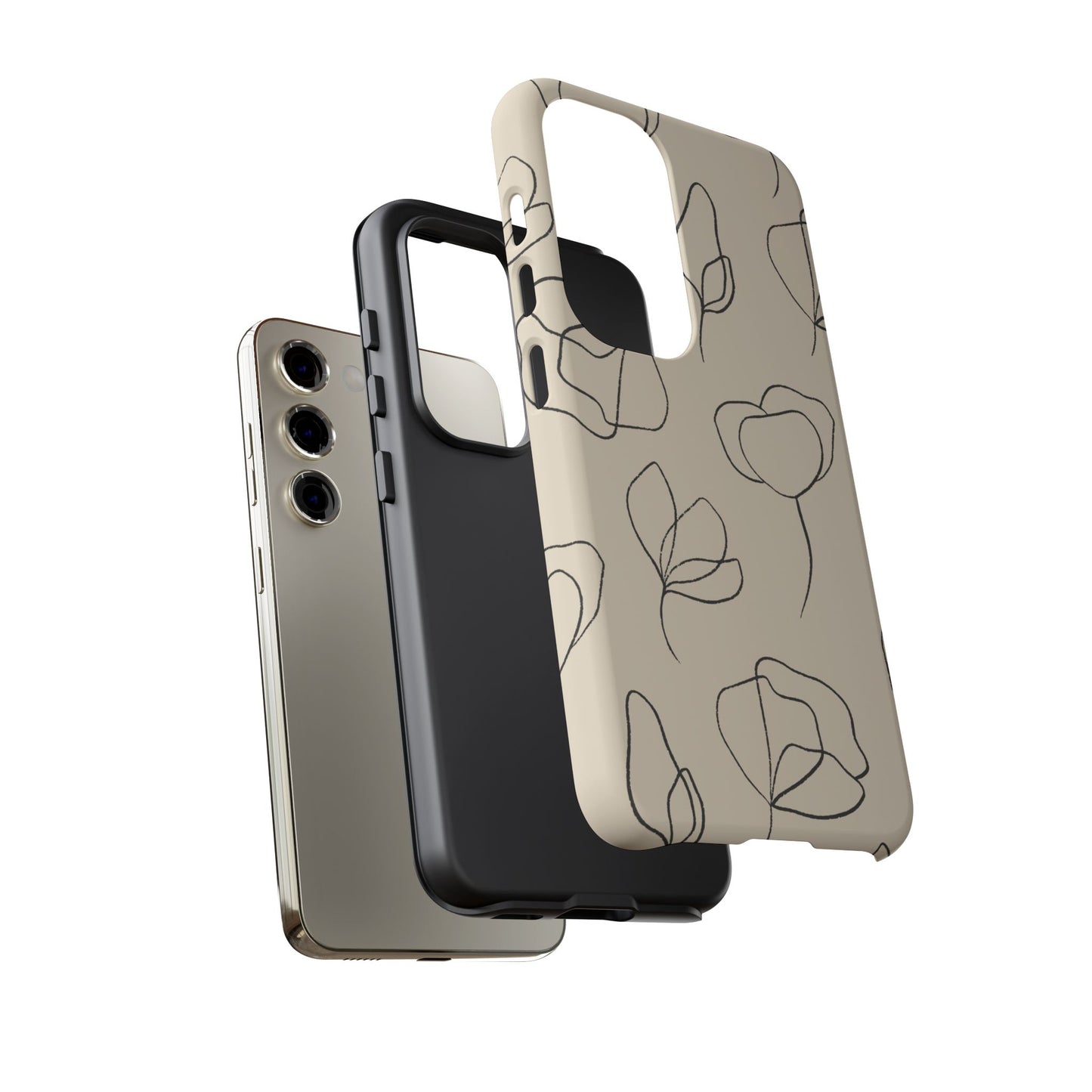 Minimalist Line Art Floral Tough Samsung Galaxy Case – Elegant Abstract Design with Dual-Layer Protection