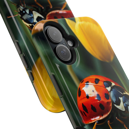 MagSafe iPhone Case: Vibrant Ladybug Amidst a Lush Yellow Flower Garden