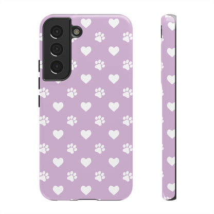 Purple Hearts & Paw Prints - Cute Pet Lover Phone Case