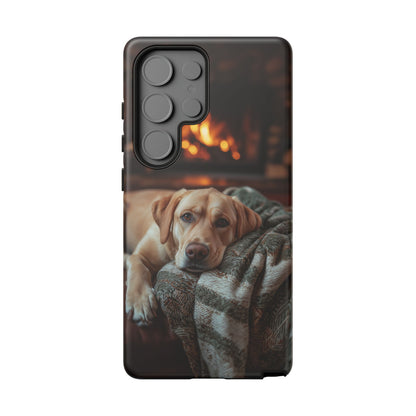 Cozy Labrador by Fireplace Samsung Galaxy Case – Rustic Cabin Protective Cover