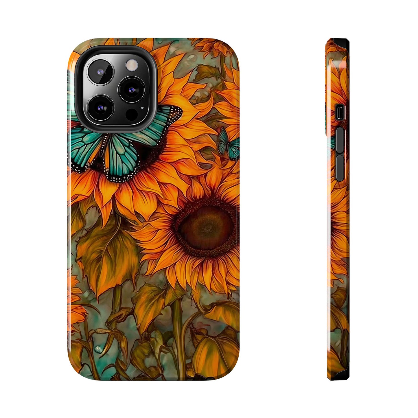 Vintage Blue Butterfly & Sunflower Art – iPhone Case