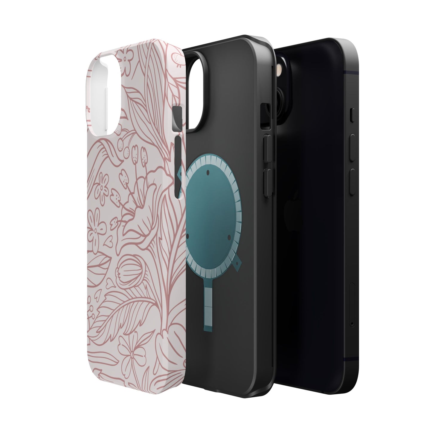 Blush Floral Line Art Tough MagSafe iPhone Case – Delicate Minimalist Design with Dual-Layer Protection