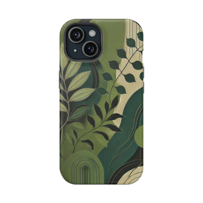 Abstract Green Leaves MagSafe iPhone Case - Nature-Inspired Protective Cover