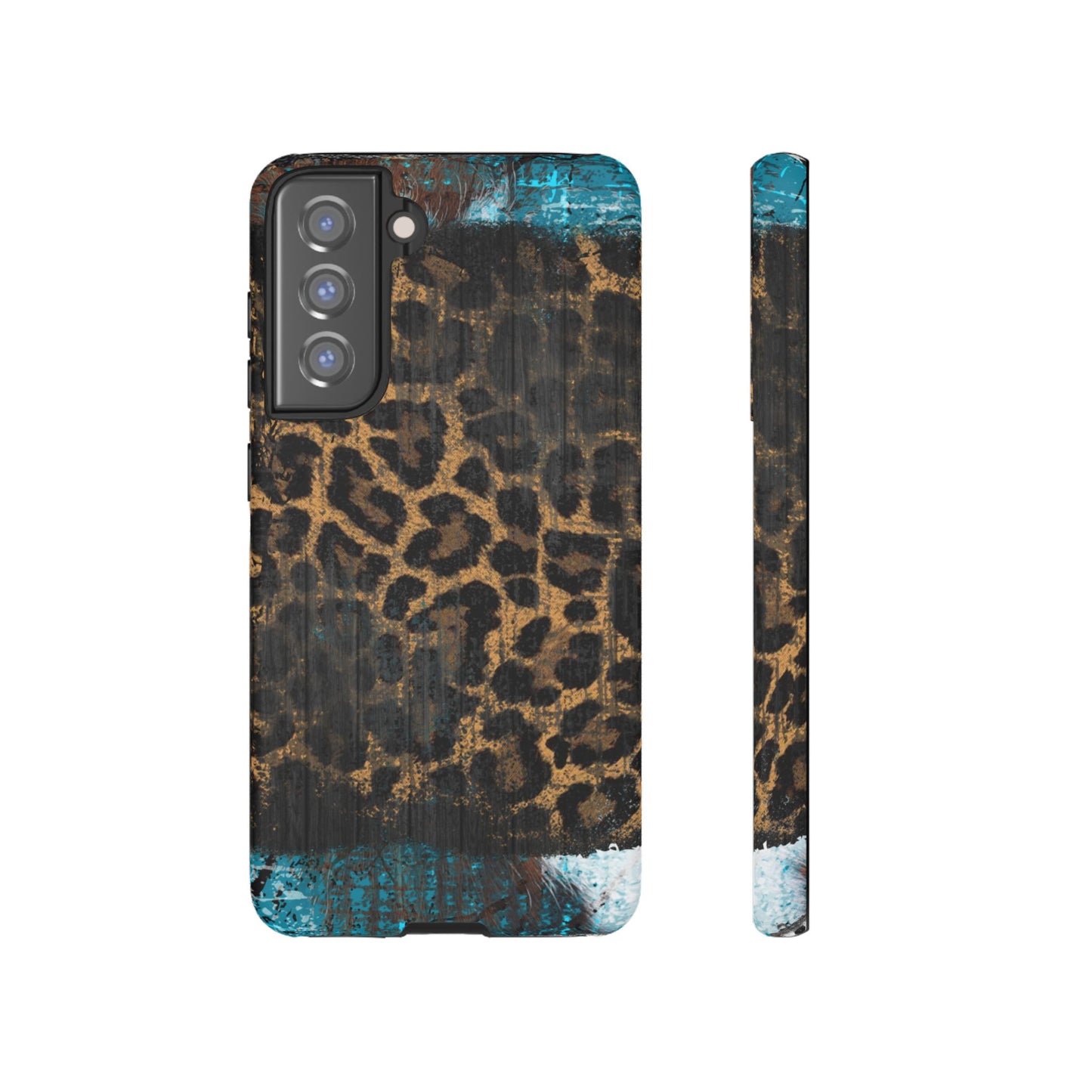 Boho Leopard and Turquoise Tough Samsung Galaxy Case – Rustic Western Design with Dual-Layer Protection