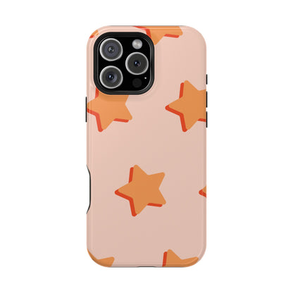 Retro Orange Stars MagSafe iPhone Case – Shock-Resistant, Smooth Matte Finish, Dual-Layer Design