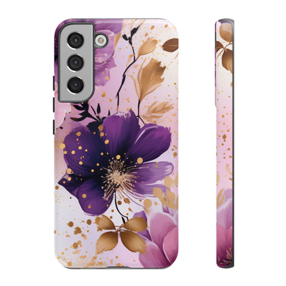 Elegant Purple & Gold Floral Samsung Galaxy Case - Luxe Flower Design