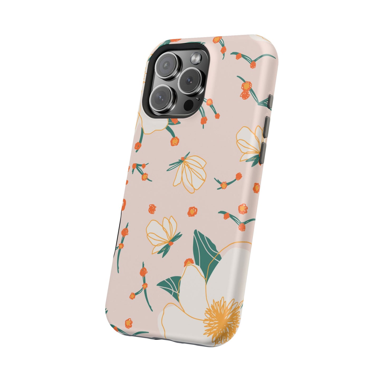 Elegant Magnolia Blossom Tough MagSafe iPhone Case – Soft Blush Background, Shock-Resistant Design