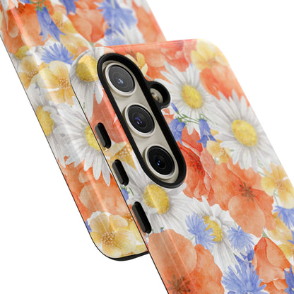 Watercolor Wildflower Pattern Samsung Galaxy Case – Durable Matte Finish with Daisy, Poppy & Cornflower Design