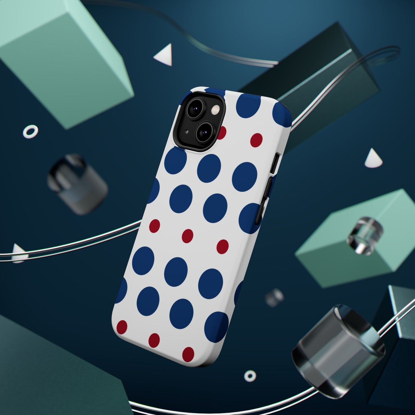 Bold Navy & Red Polka Dot Pattern – MagSafe iPhone Case