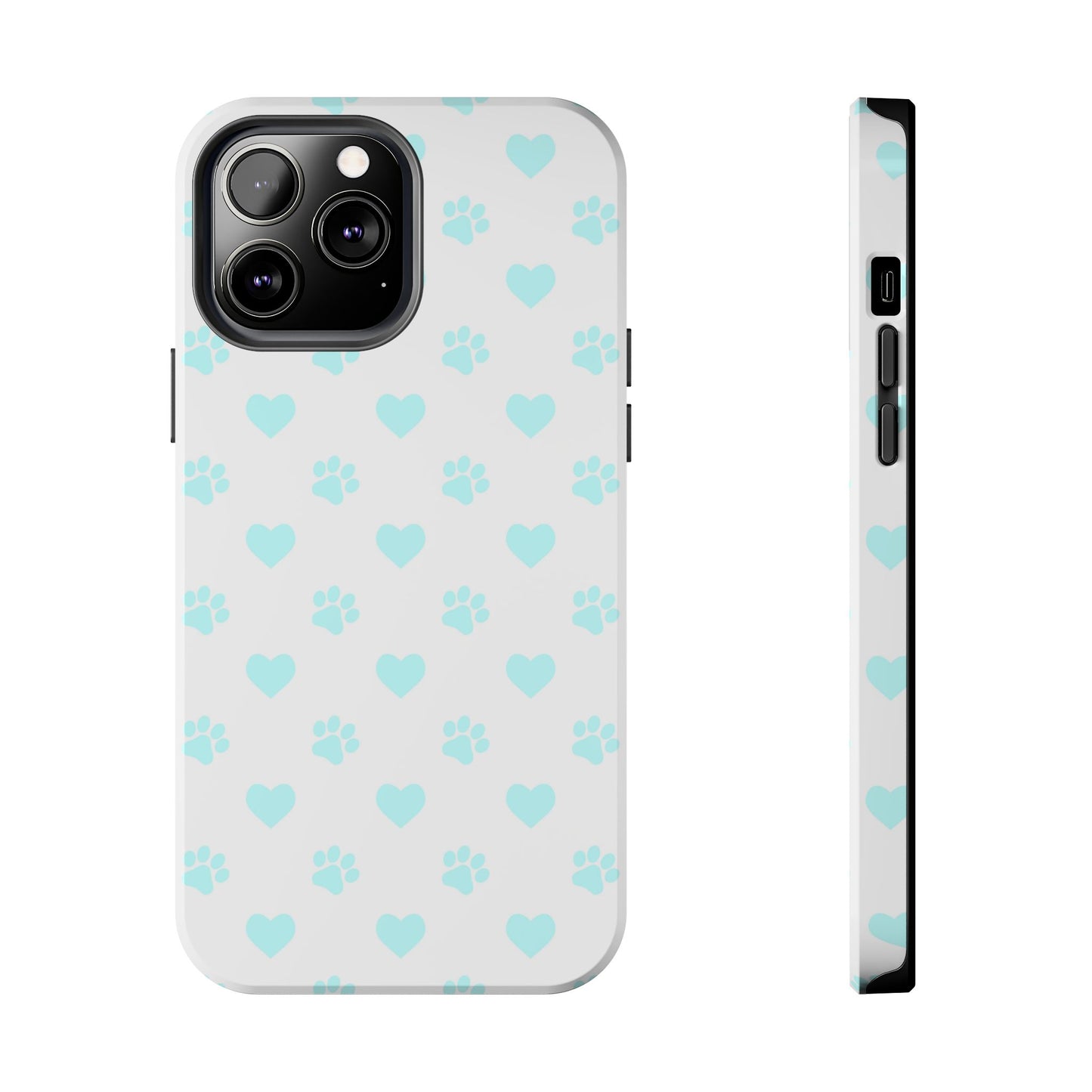 iPhone Case - Aqua Paw Print & Heart Design