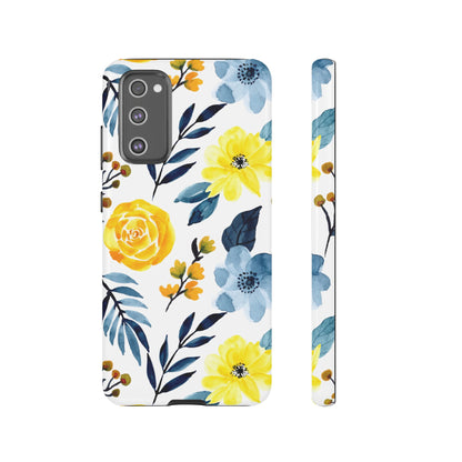 Golden Yellow & Sky Blue Floral – Watercolor Botanical Samsung Galaxy Case