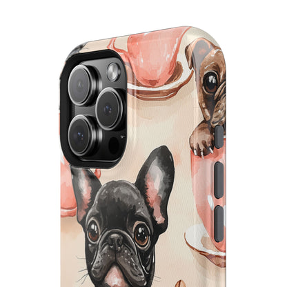 French Bulldogs in Coffee Cup MagSafe iPhone Case – Cute Dog Art, Shockproof & Slim Design