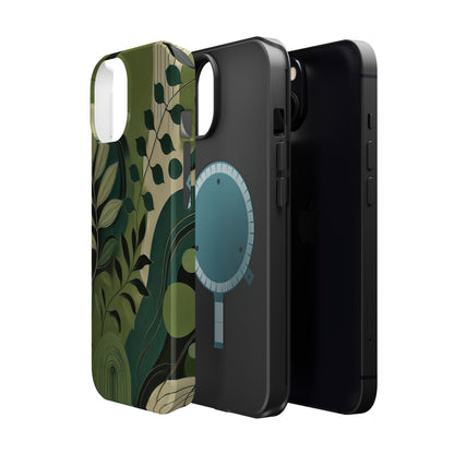 Abstract Green Leaves MagSafe iPhone Case - Nature-Inspired Protective Cover