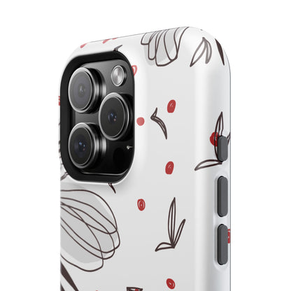 Minimalist Line Art Floral Tough MagSafe iPhone Case – Bold Red and Black Design, Shockproof Protection