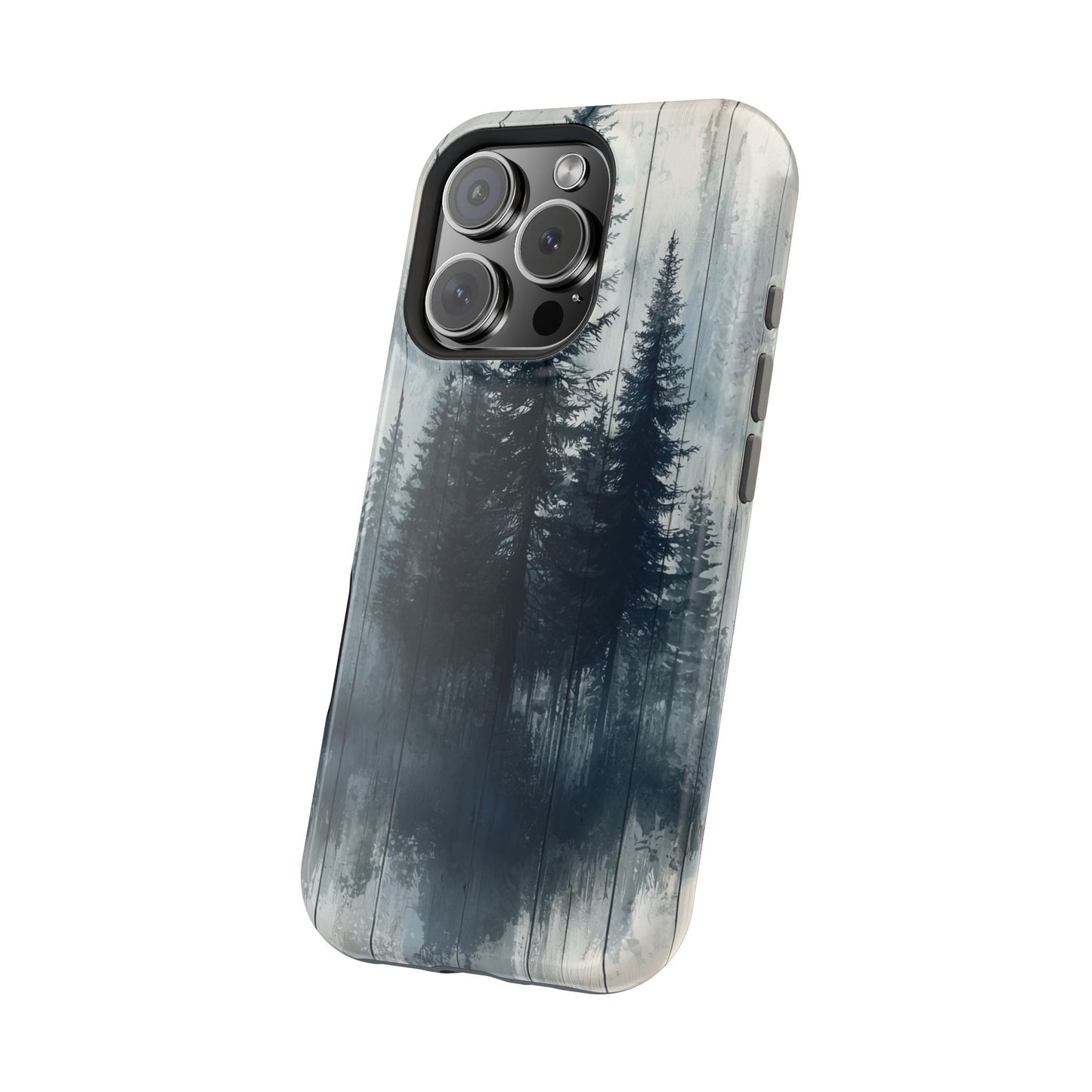 Rustic Pine Forest MagSafe iPhone Case - Blue Toned Woodland Design