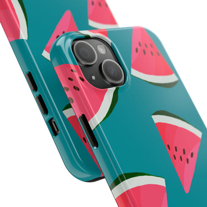 Watermelon Bliss iPhone Case – Vibrant Summer Fruit Design on Teal Background