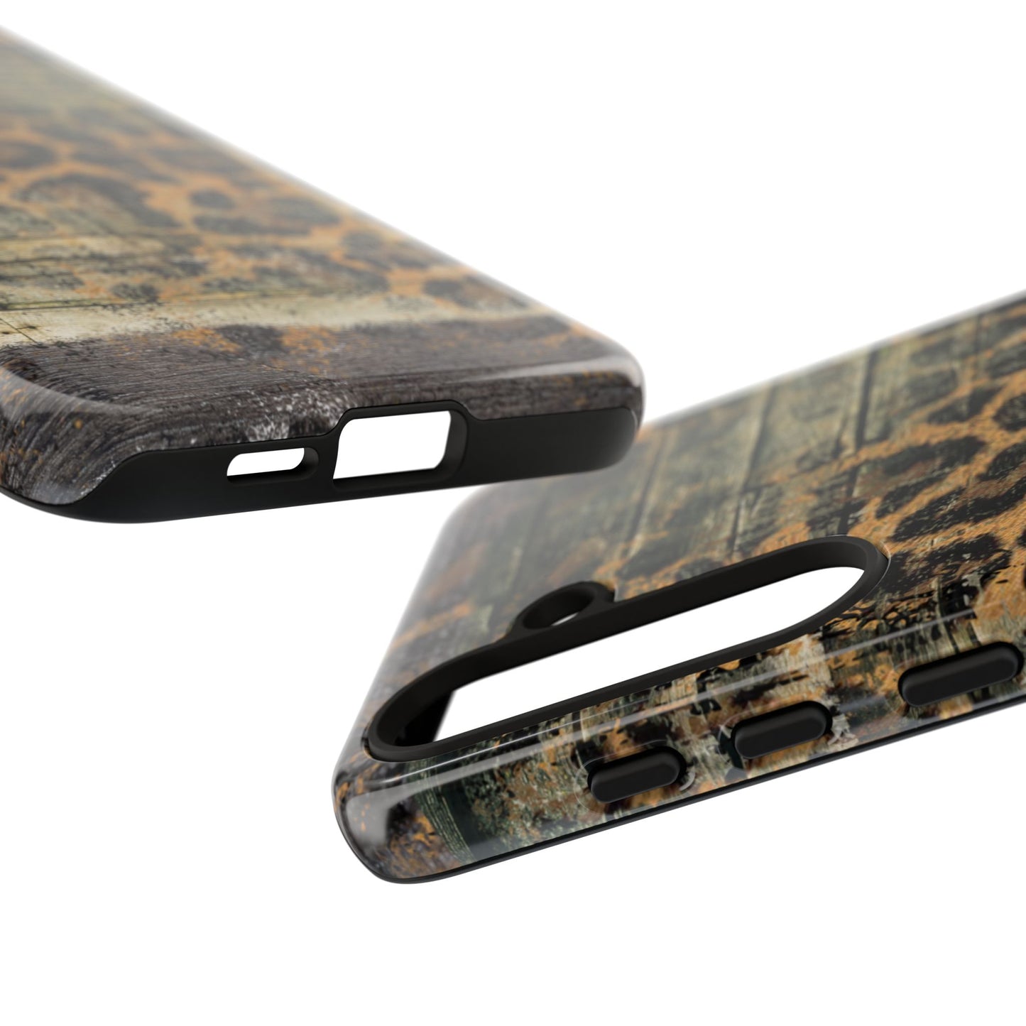 Rustic Wood and Leopard Print Tough Samsung Galaxy Case – Distressed Western Design with Dual-Layer Protection