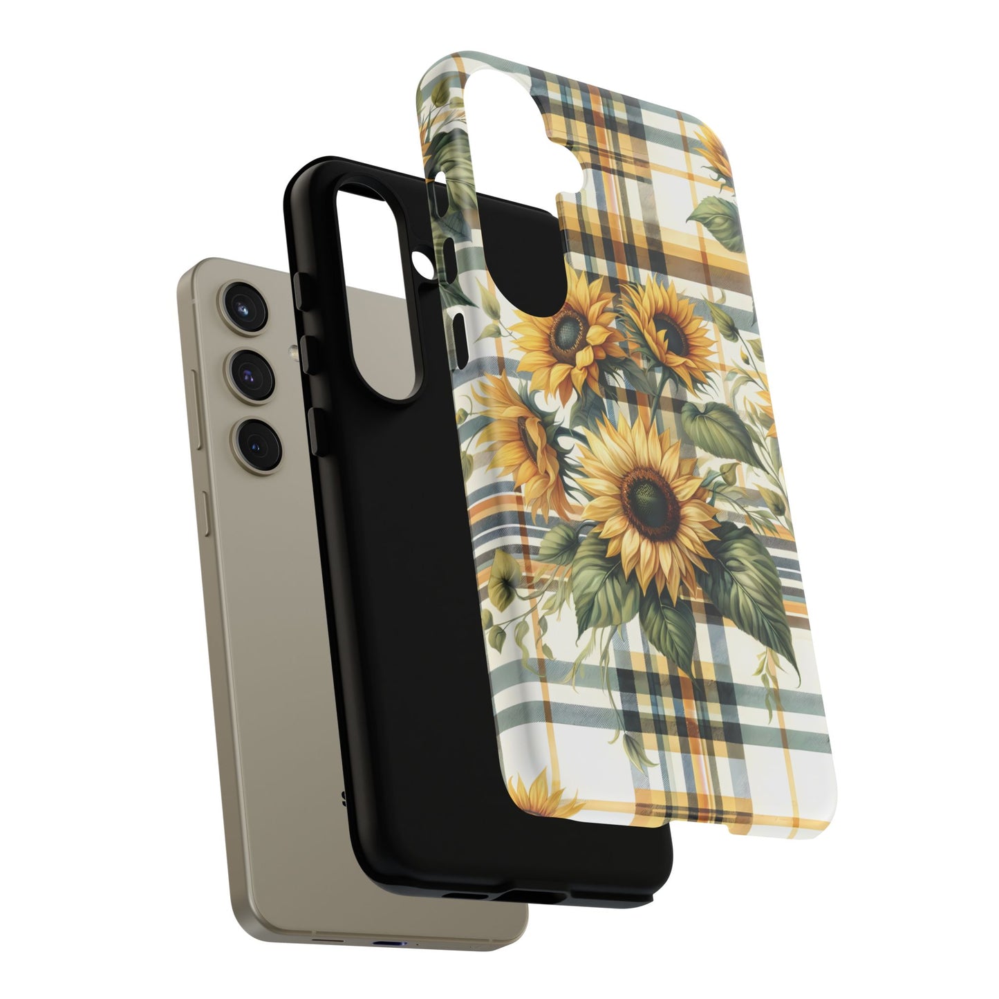 Cute Sunflower Phone Case - Sunny Blossom Plaid - Checkered Sunflowers Phone Case for iPhone & Samsung. Be Happy With These Bright Colors!