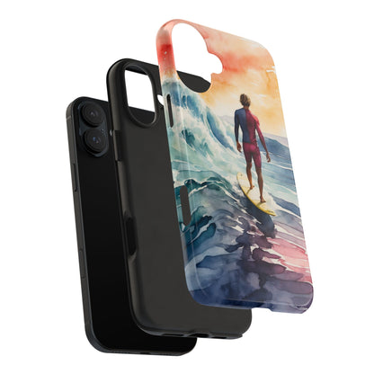 Surfer’s Sunset Wave iPhone Case – Vibrant Watercolor Design