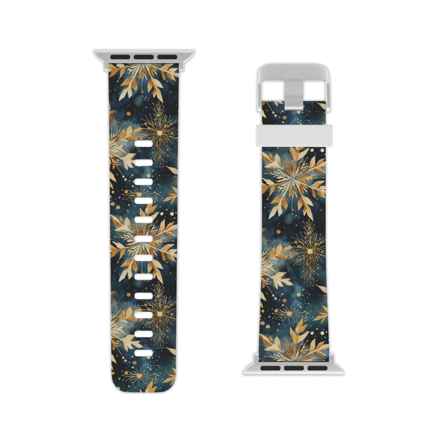  Gold Floral Snowflakes on Midnight Blue Apple Watch Band