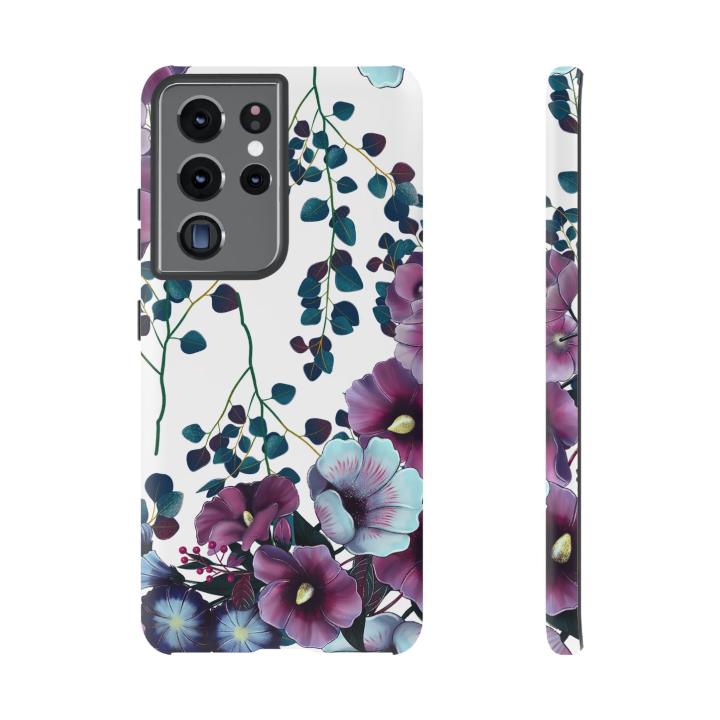 Moody Purple & Teal Floral Samsung Galaxy Series Case – Elegant Botanical Design