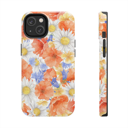 Watercolor Wildflower Pattern iPhone Case – Durable Matte Finish with Daisy, Poppy & Cornflower Design