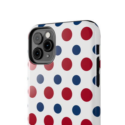 Patriotic Navy, White, and Red Polka Dot iPhone Case