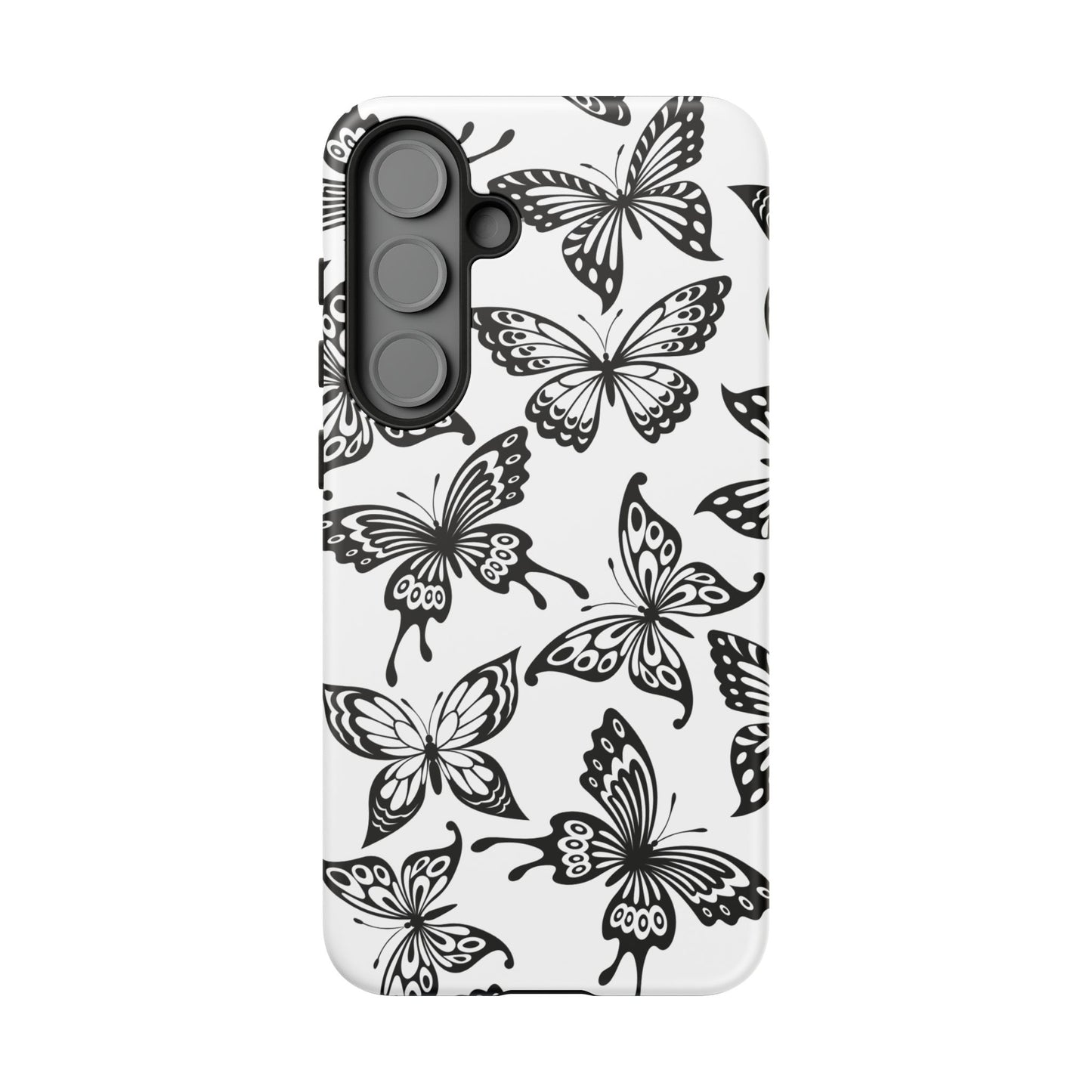 Monochrome Butterfly Pattern Samsung Galaxy  Case – Dual-Layer Protection with Matte Finish